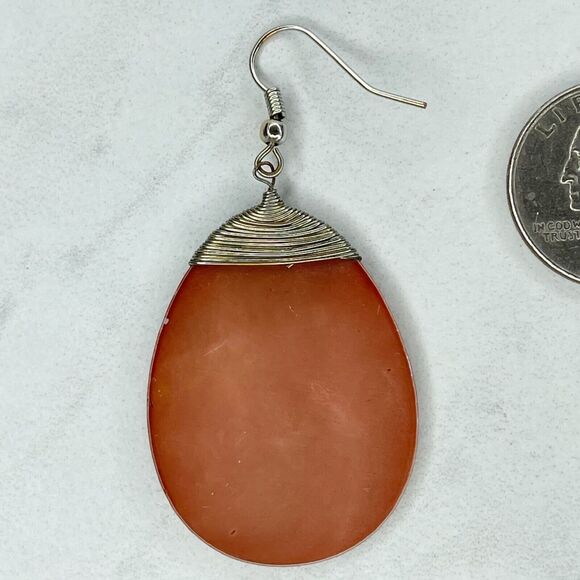 Silver Tone Wire Wrapped Shell Dangle Earrings Pierced Pair - Picture 4 of 6